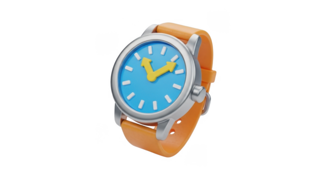 Brightly colored wristwatch with a light blue face and orange strap.