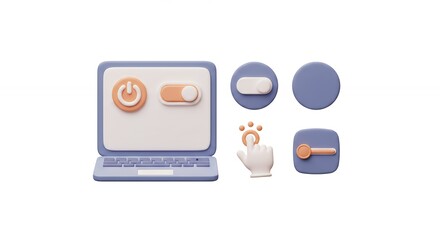 Laptop computer with interactive icons graphic