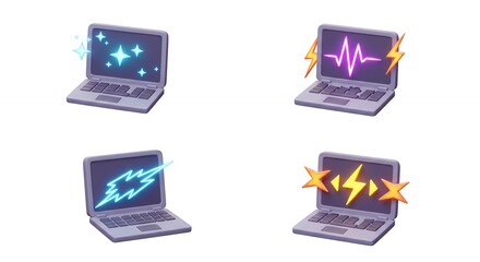 Technology icons laptop computer illustration set