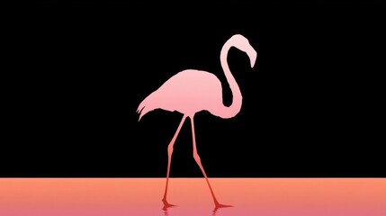Elegant Pink Flamingo Silhouette Against Bold Black Background
