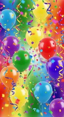 Vibrant celebration featuring colorful balloons and whimsical confetti creating a joyful atmosphere