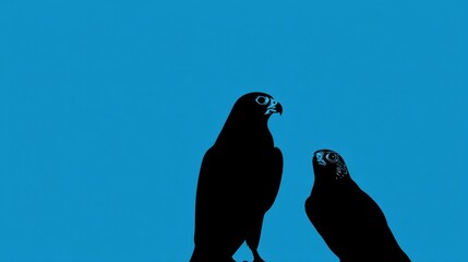 Silhouettes of Two Birds Against a Bright Blue Background