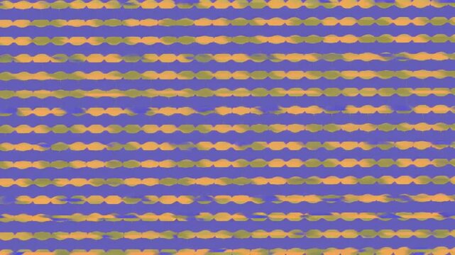 Horizontal rows of alternating peach and olive green ovals on a periwinkle background create a textured pattern.