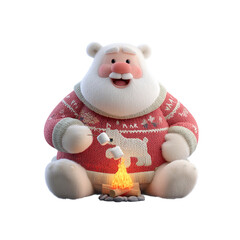 Jolly Polar Bear Roasting Marshmallows by the Campfire in Festive Sweater