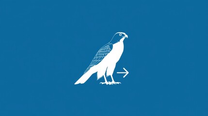 White Silhouette of a Bird with Arrow on Blue Background Design
