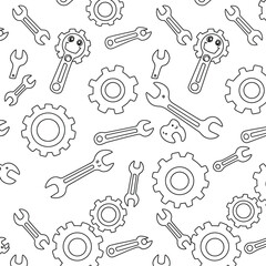 Coloring Book Cute Cartoon Wrench and Gear Pattern Design.