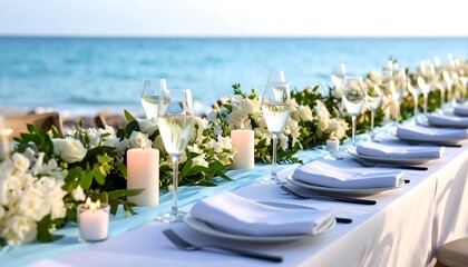 Fototapeta premium Beachside wedding reception table
