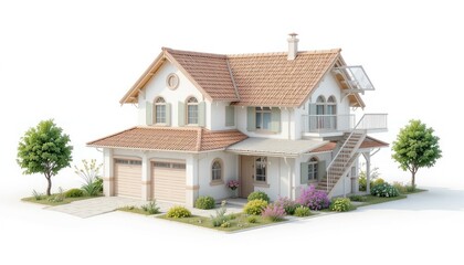 Charming Two-Story House with a Double Garage and Landscaped Garden