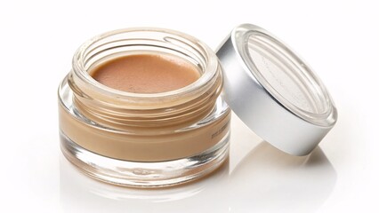 Luxurious foundation cream in elegant glass jar with silver lid perfect for beauty advertising