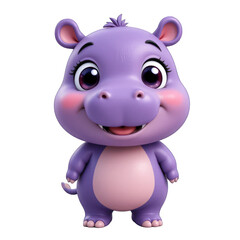 Fototapeta premium Adorable Purple Baby Hippo Cartoon Character
