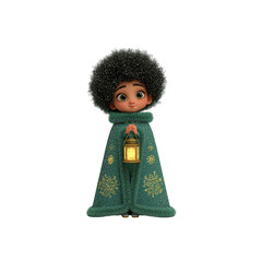 Adorable 3D Render of a Black Child in Winter Attire Holding a Lantern