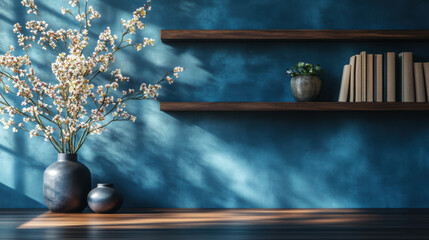 Beautiful Blue Modern Home Office Wall Shelving