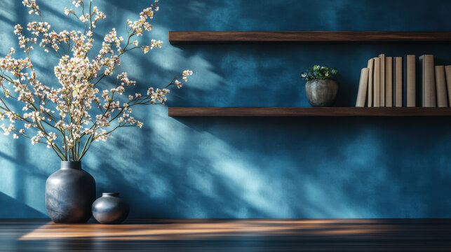Beautiful Blue Modern Home Office Wall Shelving
