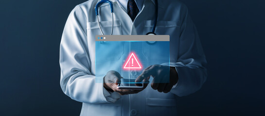 Medical data breach, healthcare cybersecurity, and digital patient information protection concepts....