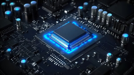 Glowing computer chip and CPU motherboard technology circuit board