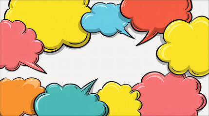Simple speech bubbles with bold outlines and bright colors, designed for humorous and light messages, no text inside.