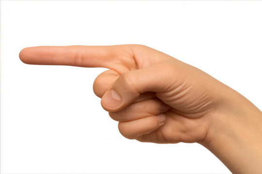 Woman hand pointing finger on transparent background