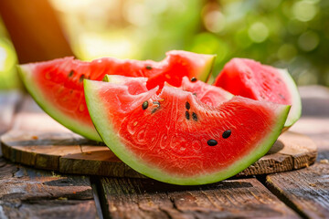 slice of watermelon on wooden background