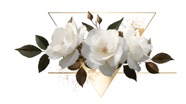 White rose paired with gold texture on white background 