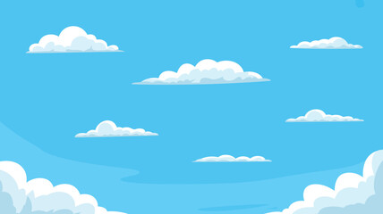 Cartoon blue sky illustration with fluffy white clouds and dreamy background pattern