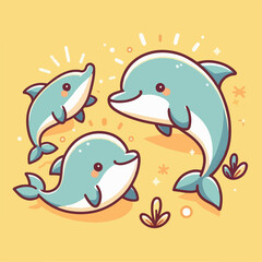 flat illustration of cute dolphins