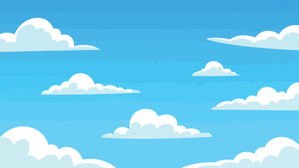 Cartoon clouds against light blue sky background, seamless pattern, white clouds, daytime