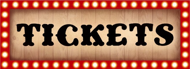 Ticket booth, shop in front of the theater, light sign, circus, show, performance, vintage, film, old, neon, night, illustration Hand Drawn, wood sign on vintage background