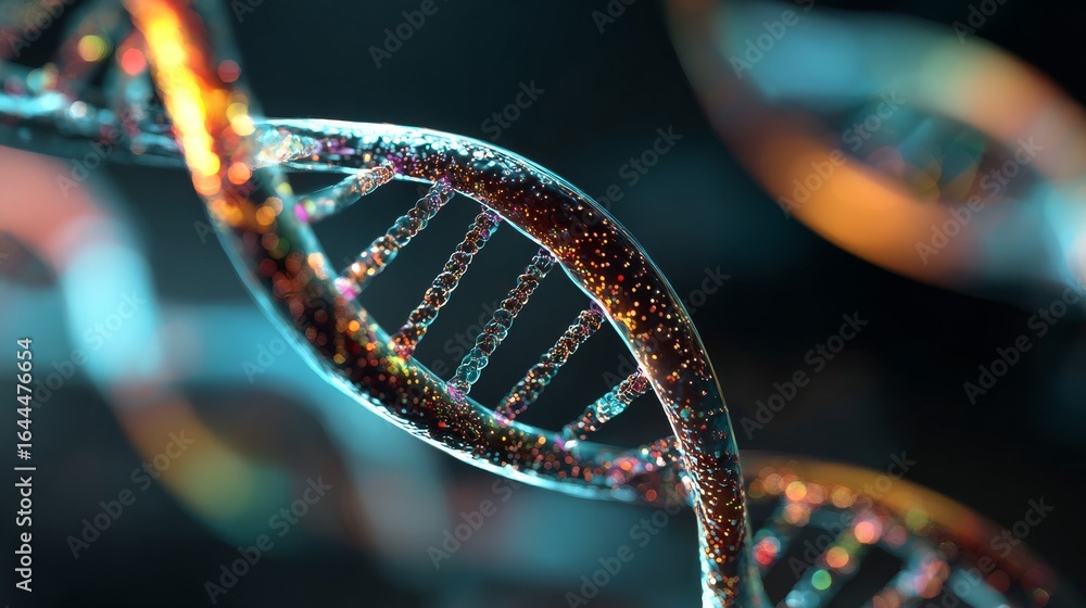 Poster a futuristic digital representation of the dna double helix is depicted with glowing interface eleme