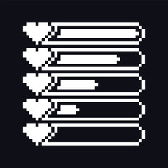 this is Health bar icon in pixel art with white color and black background ,this item good for presentations,stickers, icons, t shirt design,game asset,logo and your project.