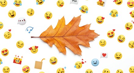 Autumn leaf and emojis background design