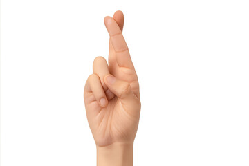 Hand crossing fingers wishing for good luck on transparent background