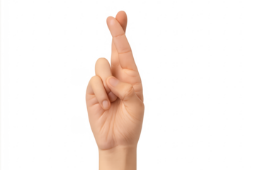 Hand crossing fingers wishing for good luck on transparent background