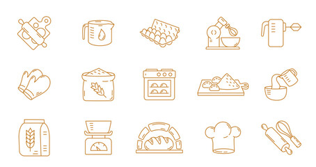 Various baking icons in editable outline style for culinary design