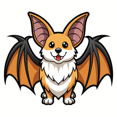 Obraz premium Cute cartoon bat with large ears and wings sitting on a white background animal flying mammal