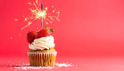 Festive cupcake with strawberries