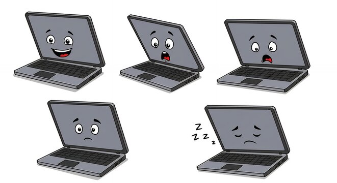 Laptop emotions illustrations set