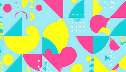 Bright Colorful Abstract Geometric Design with Triangles and Circles on Light Blue Background