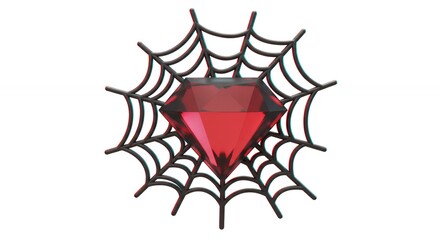 Red gemstone in a black spider web design
