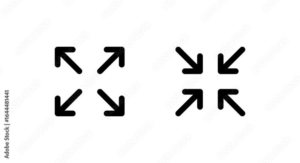 Poster expand and collapse icon. fullscreen and exit full screen symbol. maximize and minimize arrow concep
