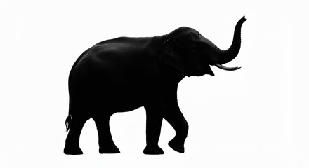 Black silhouette of a walking elephant on a white background