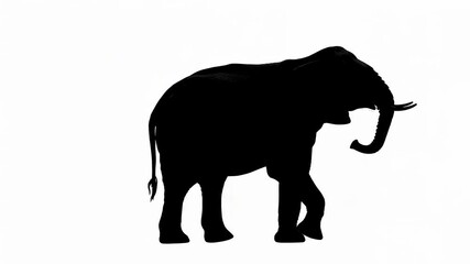 Black silhouette of a walking elephant on a white background