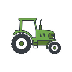 vector of a green farm tractor, symbolizing agriculture, farming, rural life, and food production