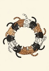Fototapeta premium Illustrated Wreath of Diverse Tabby Cats Forming a Harmonious Circle