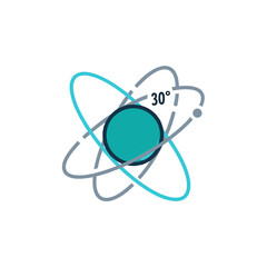 vector of atom with orbital electrons and angle, science technology and physics symbol.