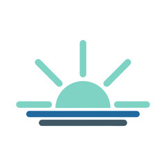 vector of a stylized sunrise or sunset over the horizon, representing dawn, dusk, new beginnings, nature, and travel.