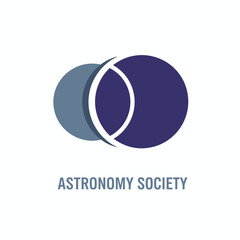 vector of two overlapping circles with "Astronomy Society" text, representing astronomy, space, science, and a community for celestial exploration.
