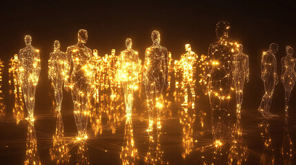 Seamless team of diverse people connected by glowing threads of light symbolizing effortless cooperation teamwork and mutual support