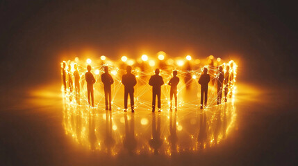 Seamless team of diverse people connected by glowing threads of light symbolizing effortless cooperation teamwork and mutual support
