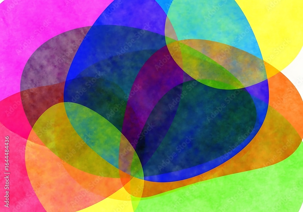 Poster overlapping translucent circles creating an ethereal, vibrant watercolor composition for