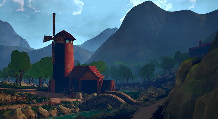 谷底の村　風渡る丘 © タラコおにぎり